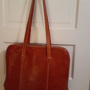 Valentina caramel zippered organizer shoulder bag